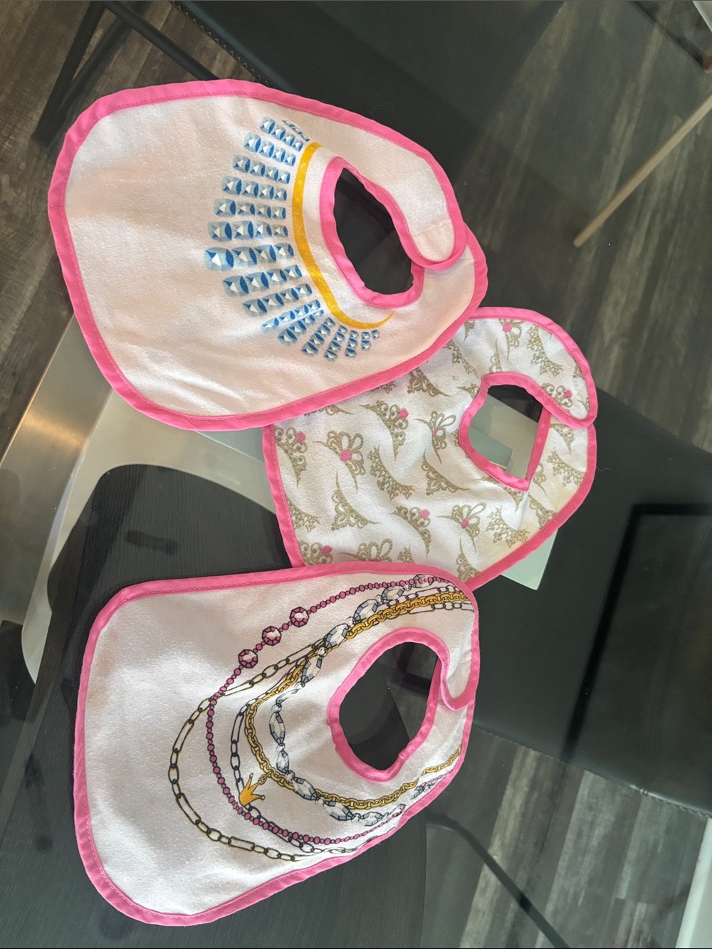 Baby Bib Set with Pink Trim — 3-Piece Decorative Bibs